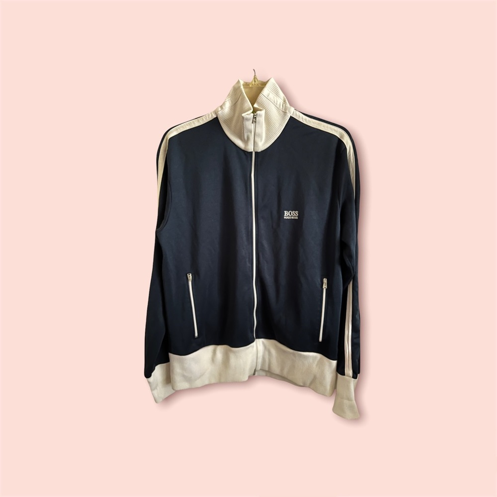 HUGO BOSS Vintage Bobmer Jacket Blue White Cuffed Large